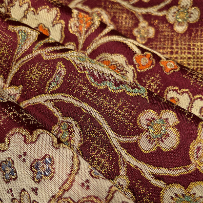 B29201　名古屋帯　花唐草　鳥文様　葡萄茶色