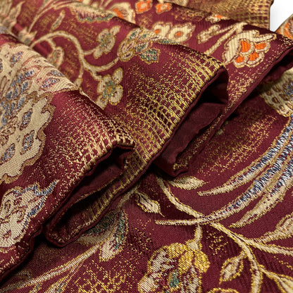 B29201　名古屋帯　花唐草　鳥文様　葡萄茶色