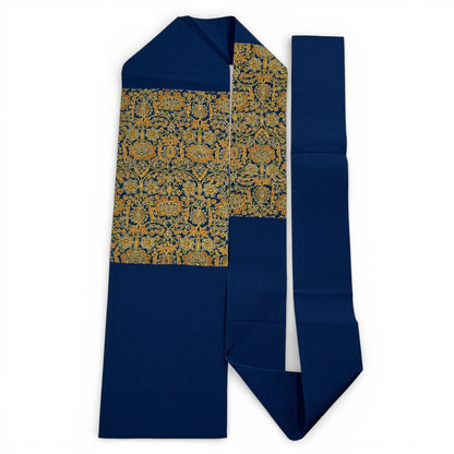 B76235-2　名古屋帯　紺地　金唐花文様