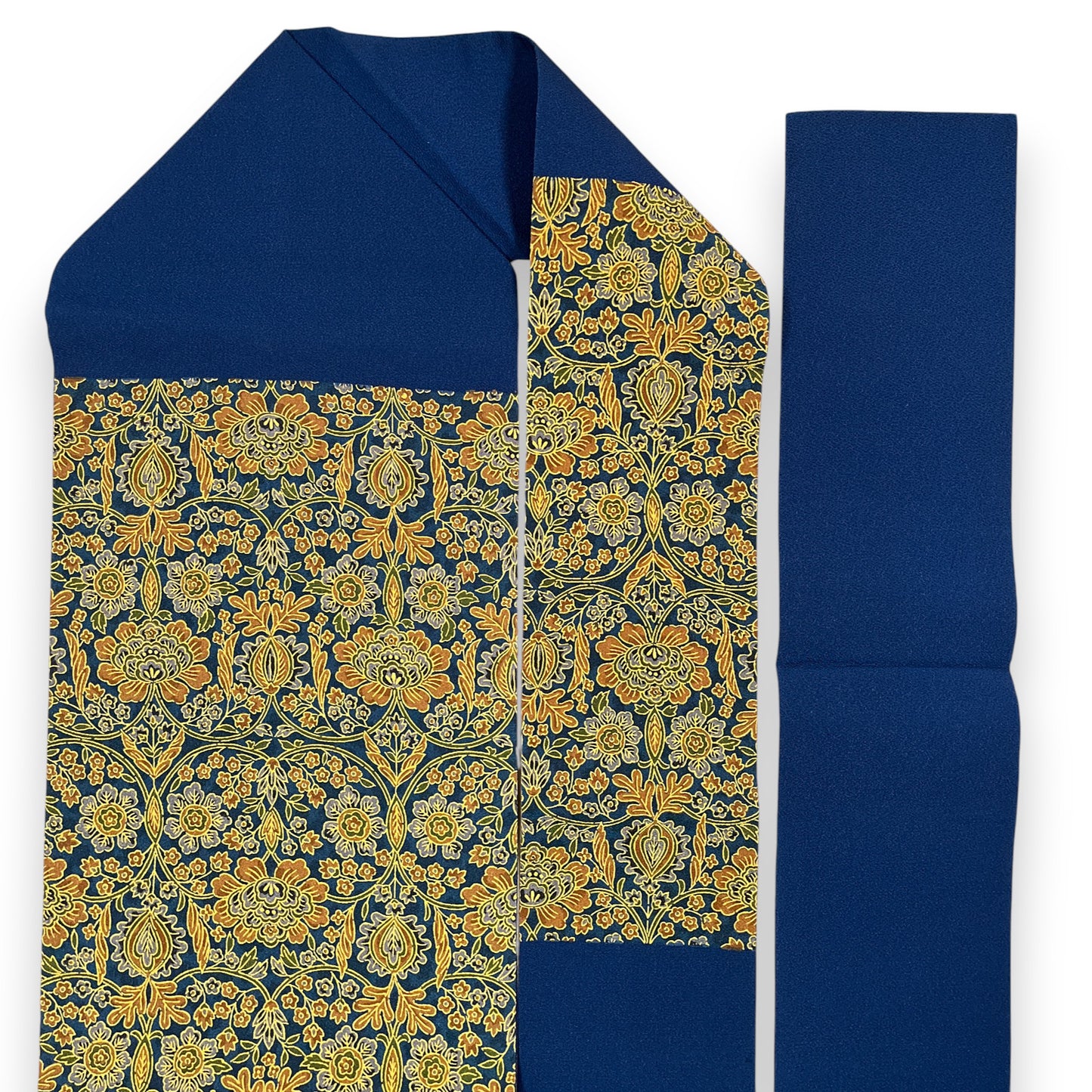 B76235-2　名古屋帯　紺地　金唐花文様