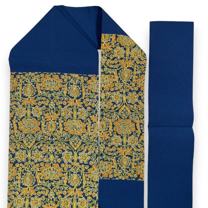 B76235-2　名古屋帯　紺地　金唐花文様