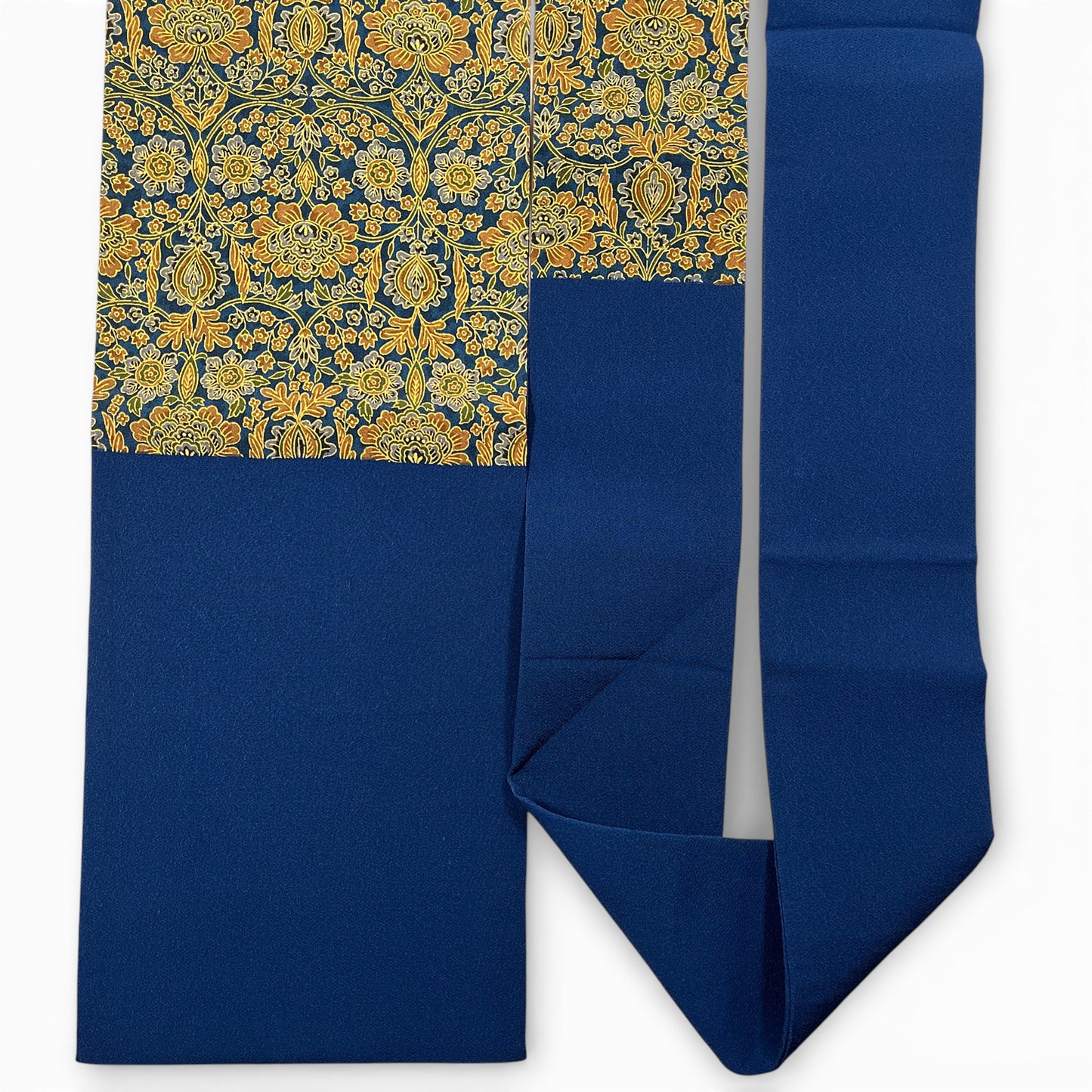 B76235-2　名古屋帯　紺地　金唐花文様