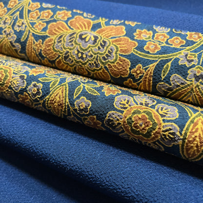 B76235-2　名古屋帯　紺地　金唐花文様