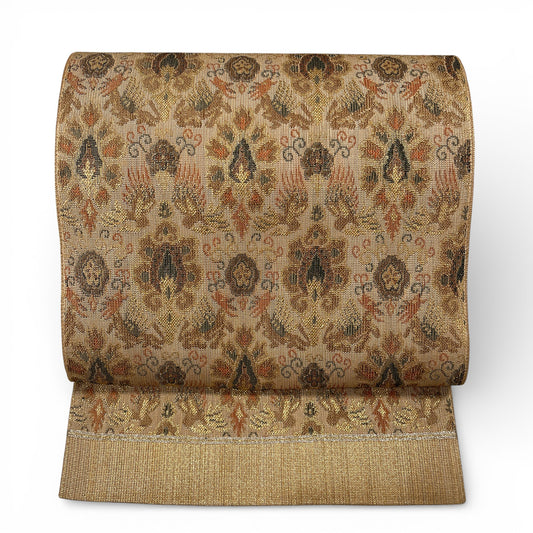 K86537-1　袋名古屋帯　生成金茶地　華文文様