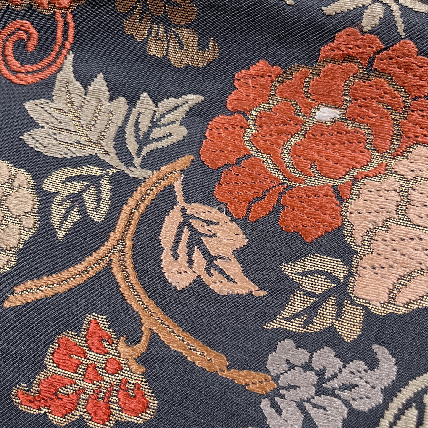 B106996-2　袋帯　唐草花文様　ブルーグレー地