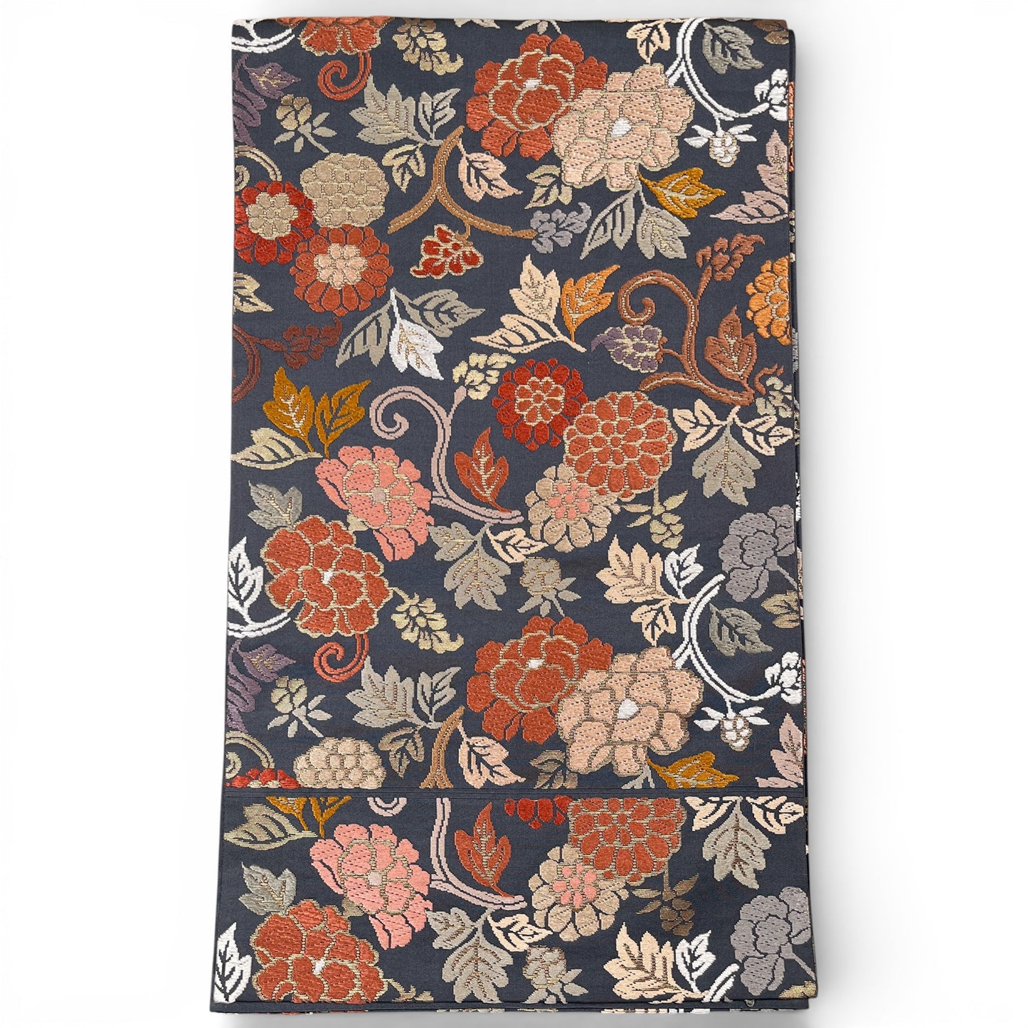 B106996-2　袋帯　唐草花文様　ブルーグレー地