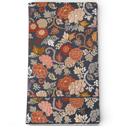 B106996-2　袋帯　唐草花文様　ブルーグレー地