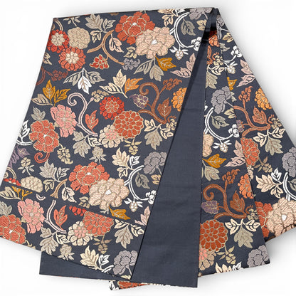 B106996-2　袋帯　唐草花文様　ブルーグレー地