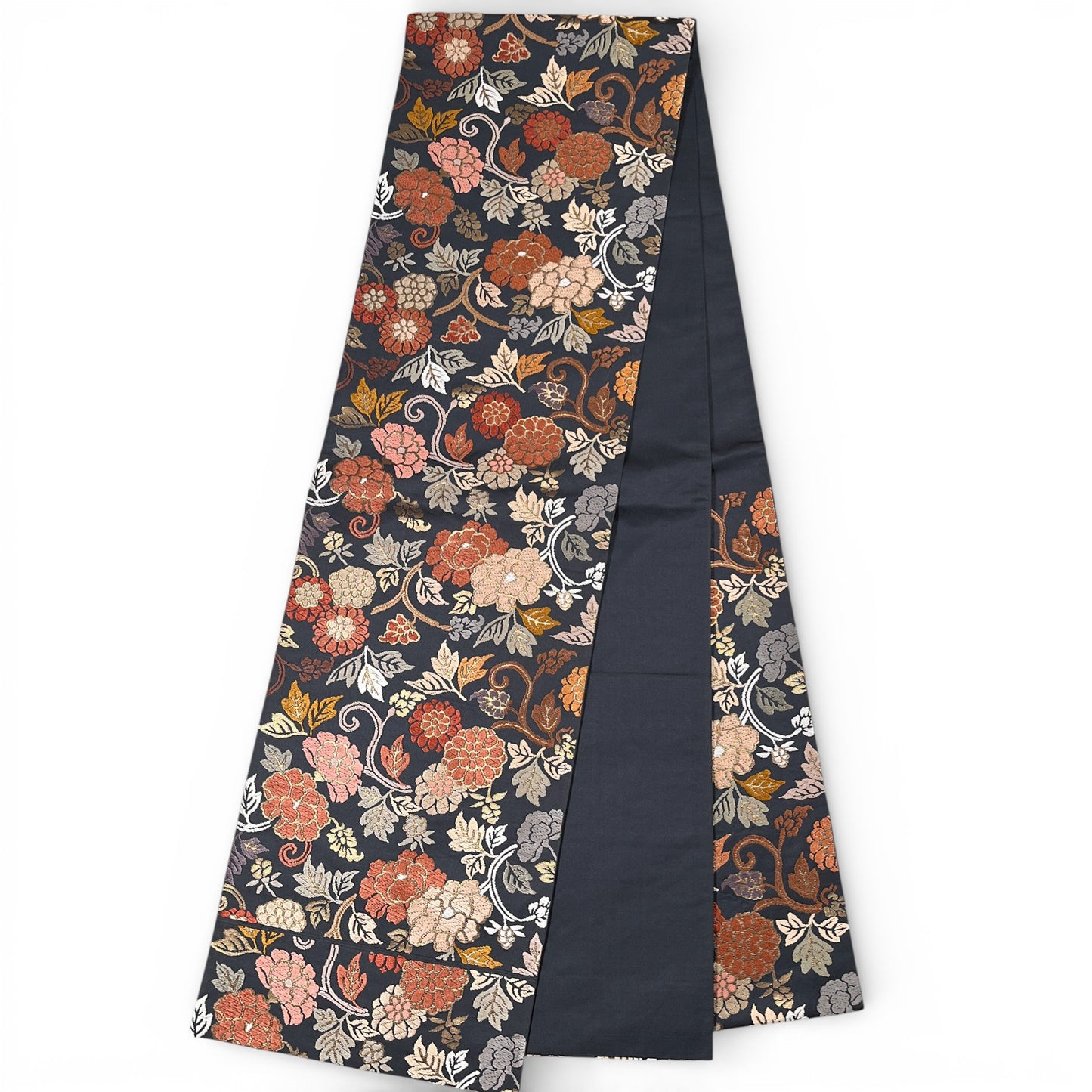 B106996-2　袋帯　唐草花文様　ブルーグレー地