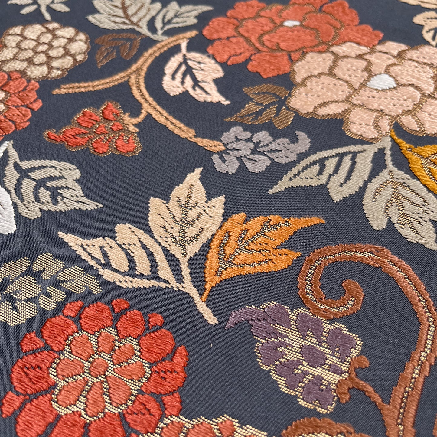 B106996-2　袋帯　唐草花文様　ブルーグレー地