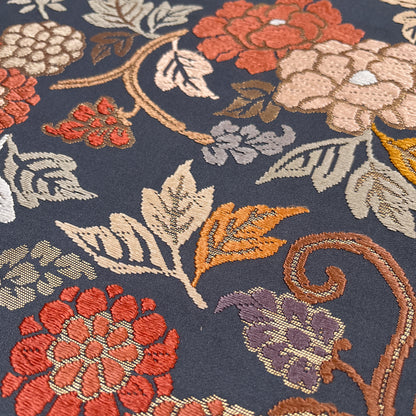 B106996-2　袋帯　唐草花文様　ブルーグレー地