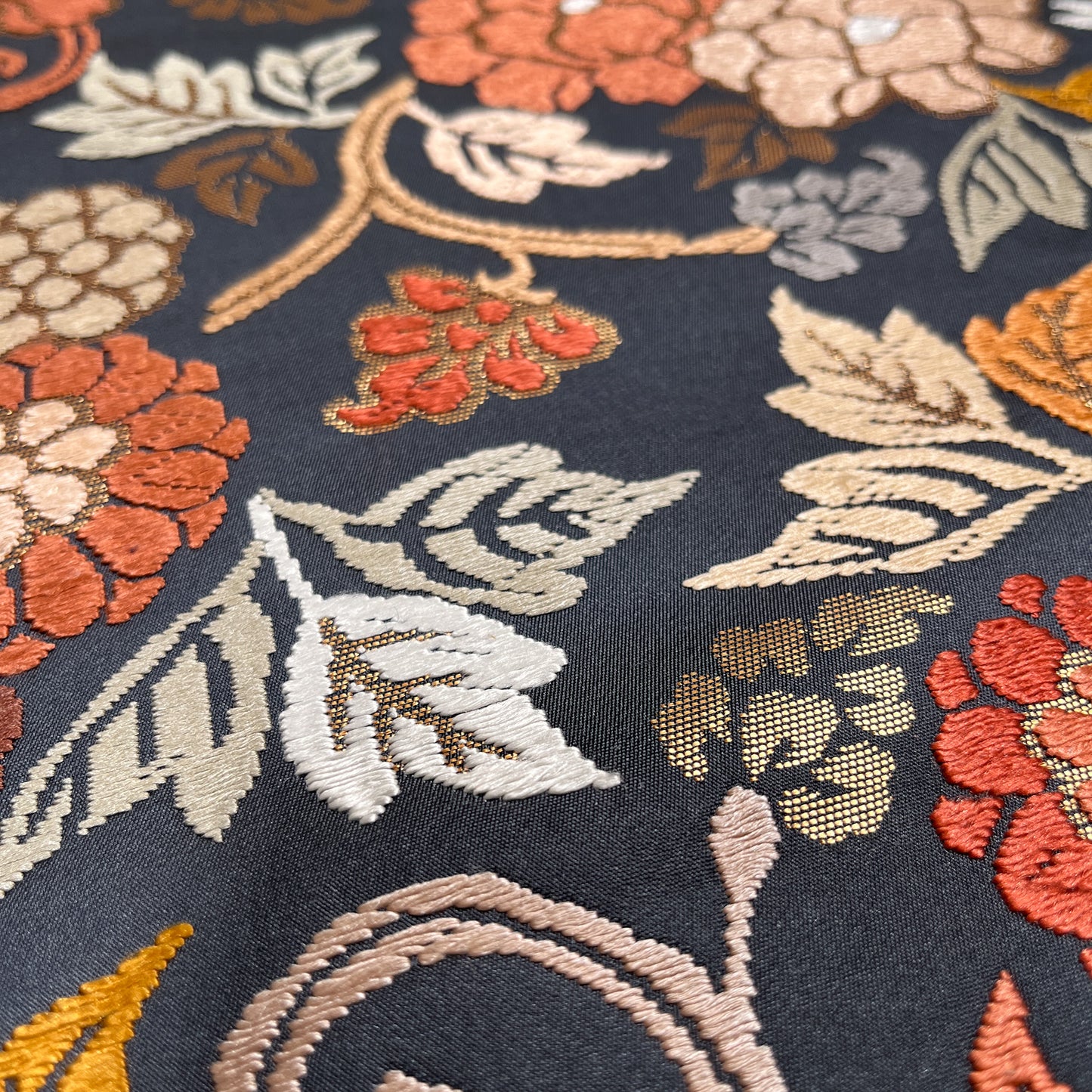 B106996-2　袋帯　唐草花文様　ブルーグレー地