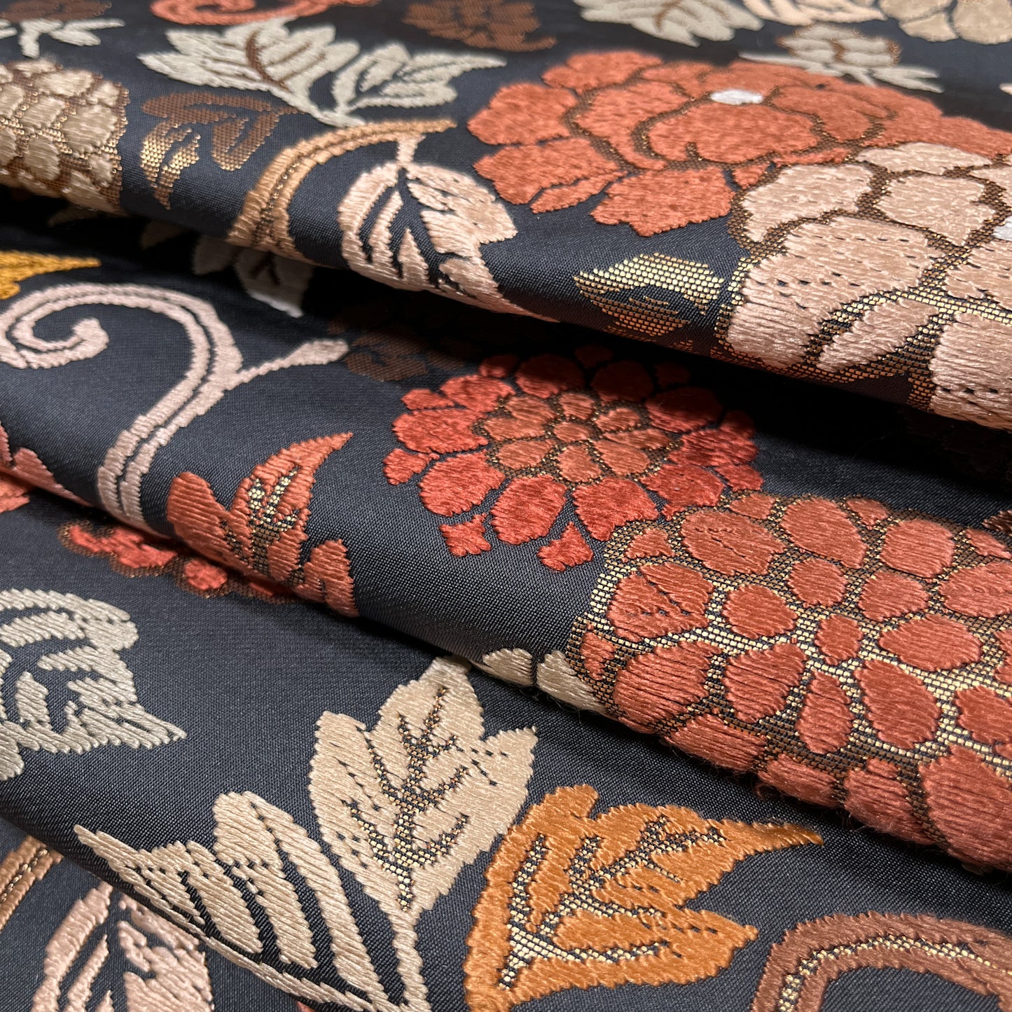 B106996-2　袋帯　唐草花文様　ブルーグレー地