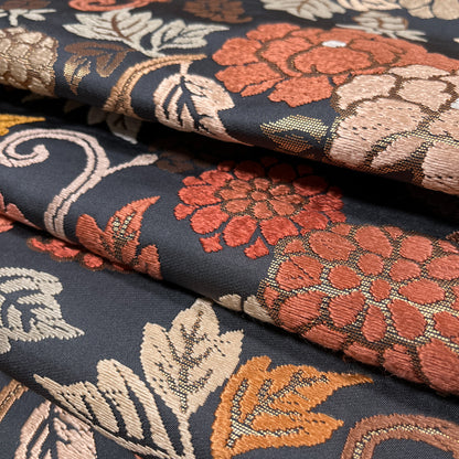 B106996-2　袋帯　唐草花文様　ブルーグレー地