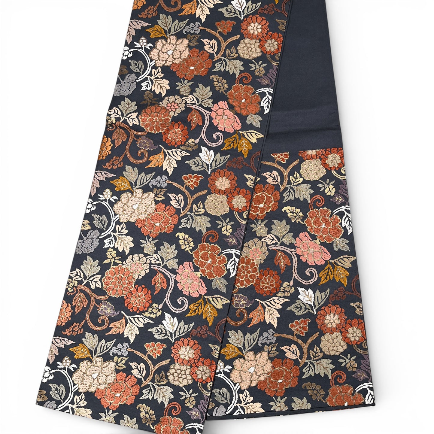 B106996-2　袋帯　唐草花文様　ブルーグレー地