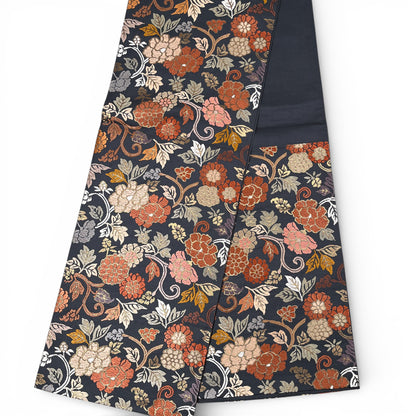 B106996-2　袋帯　唐草花文様　ブルーグレー地