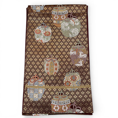 B132833-1　袋帯　仕覆（しふく）柄　亀甲地　金糸　能衣唐錦