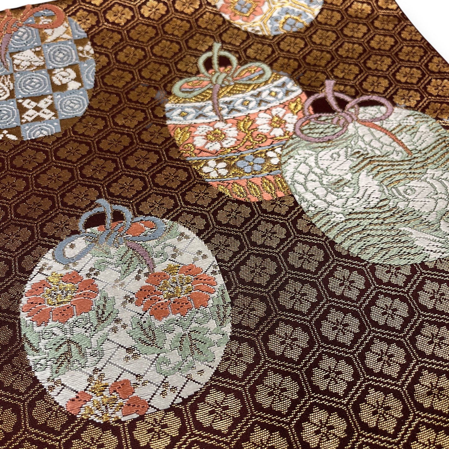 B132833-1　袋帯　仕覆（しふく）柄　亀甲地　金糸　能衣唐錦