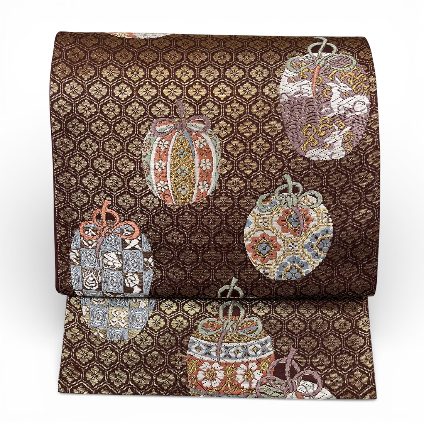 B132833-1　袋帯　仕覆（しふく）柄　亀甲地　金糸　能衣唐錦