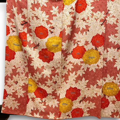K153249　小紋　紅葉牡丹　花柄　赤系