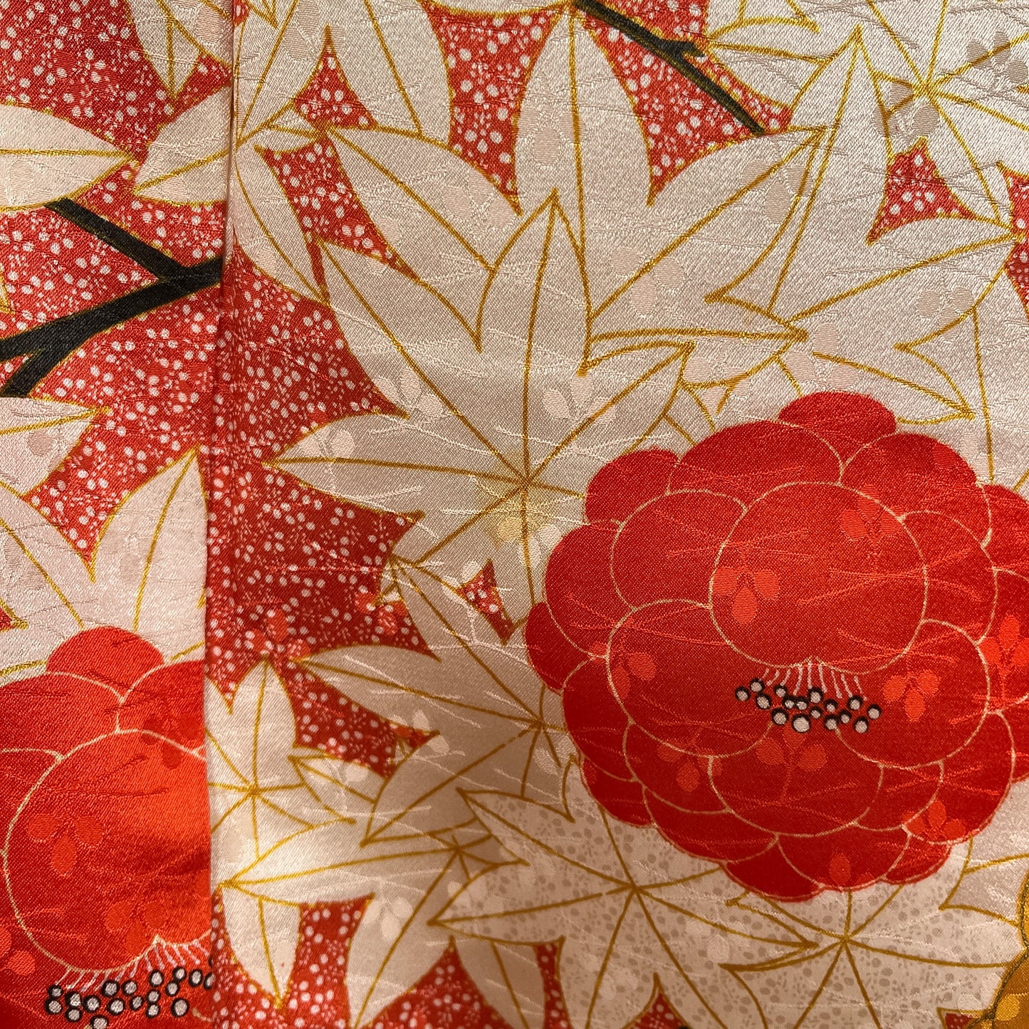 K153249　小紋　紅葉牡丹　花柄　赤系
