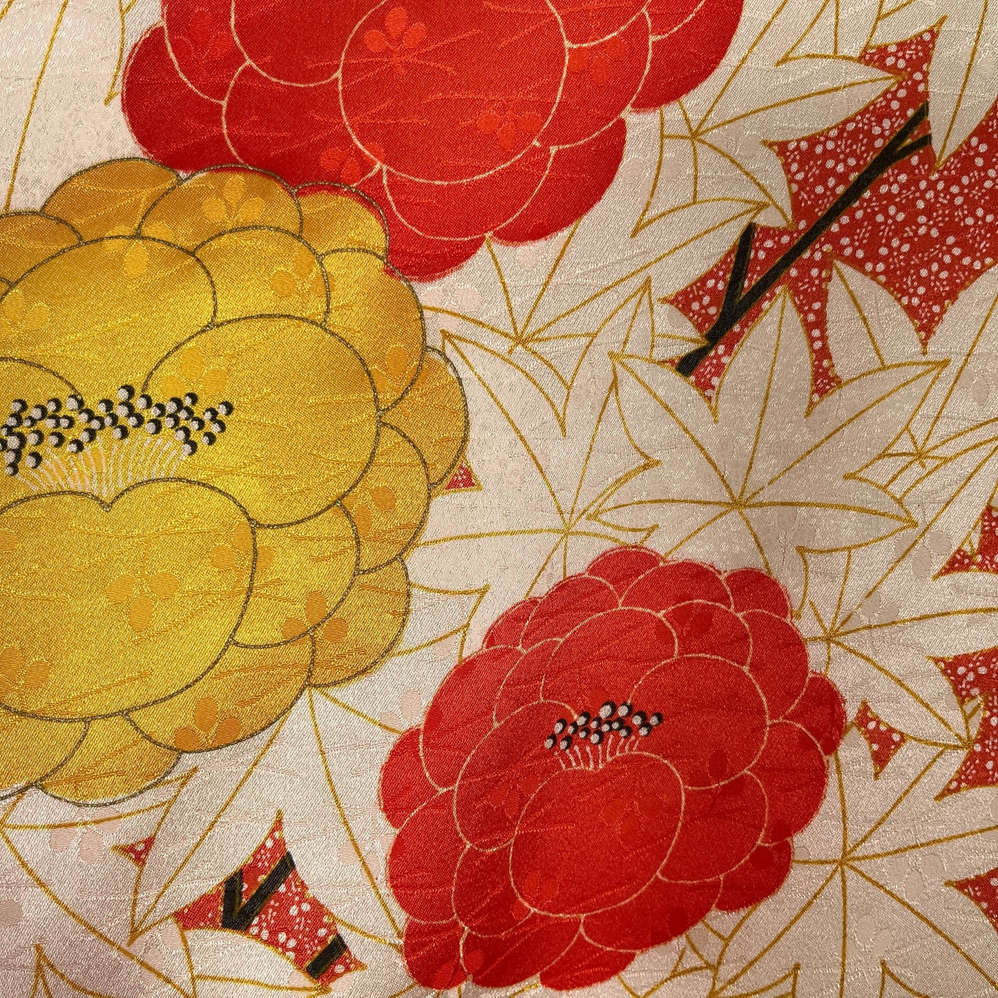 K153249　小紋　紅葉牡丹　花柄　赤系