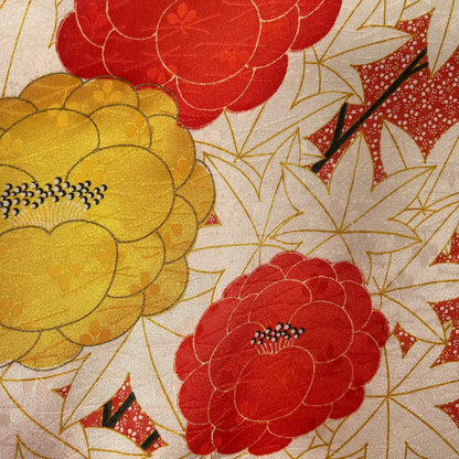 K153249　小紋　紅葉牡丹　花柄　赤系
