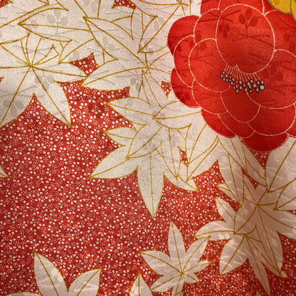 K153249　小紋　紅葉牡丹　花柄　赤系