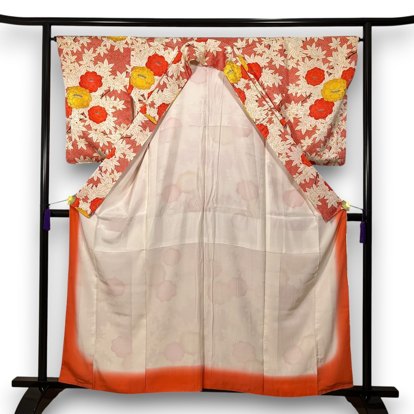 K153249　小紋　紅葉牡丹　花柄　赤系