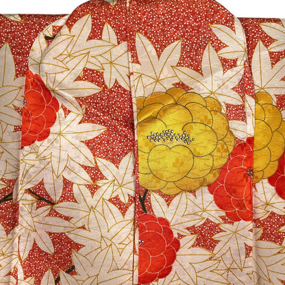 K153249　小紋　紅葉牡丹　花柄　赤系