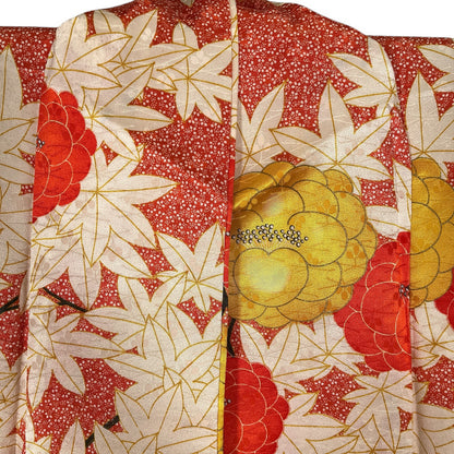 K153249　小紋　紅葉牡丹　花柄　赤系