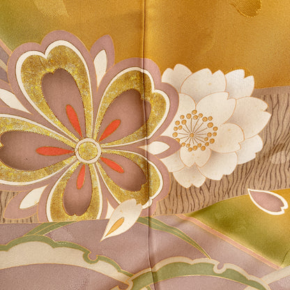 K3011354　振袖　山吹色 桜 金彩 古典柄