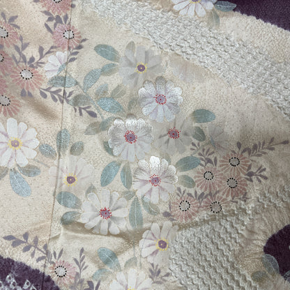 2977-4　付下げ　葡萄色　刺繍　絞り　流水花文様