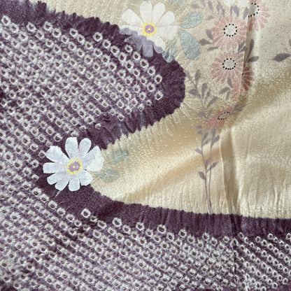2977-4　付下げ　葡萄色　刺繍　絞り　流水花文様
