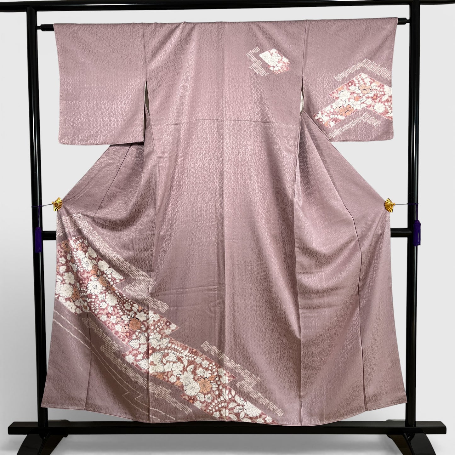 398-2　訪問着　紫茶色　辻が花風花文様