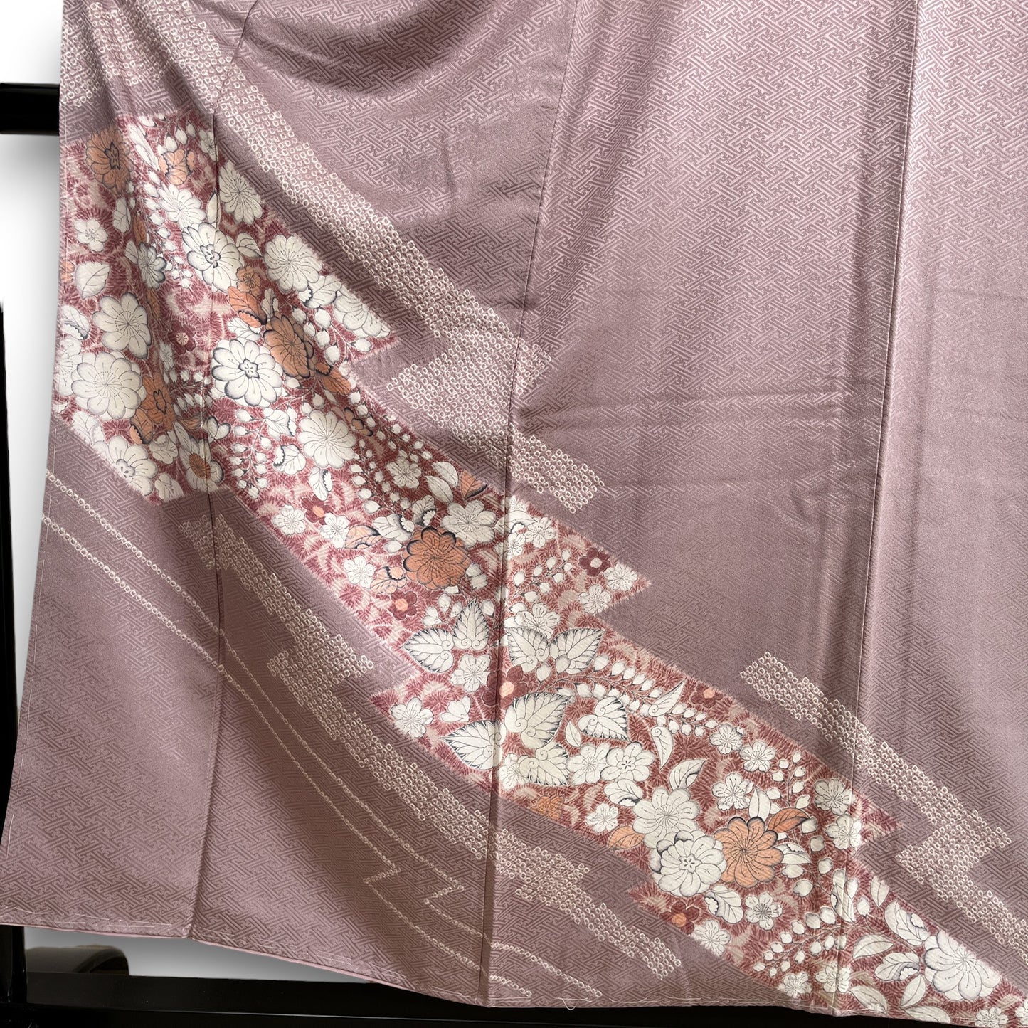 398-2　訪問着　紫茶色　辻が花風花文様