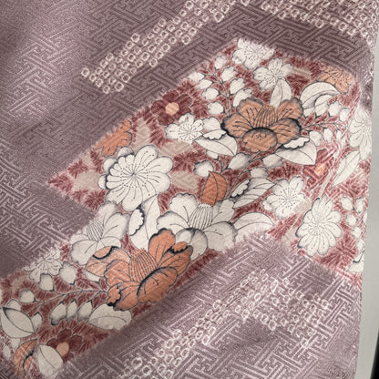 398-2　訪問着　紫茶色　辻が花風花文様