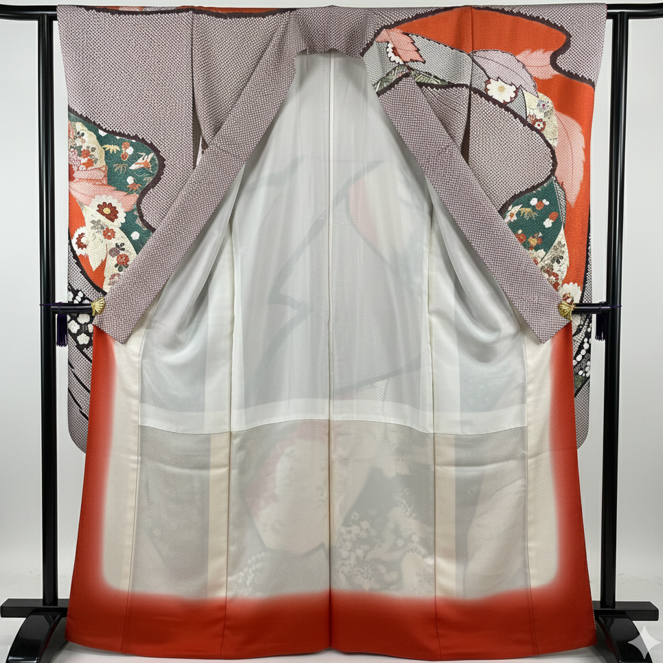 K110756　振袖　絞り　吉祥花文様　黒