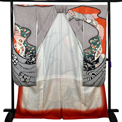 K110756　振袖　絞り　吉祥花文様　黒